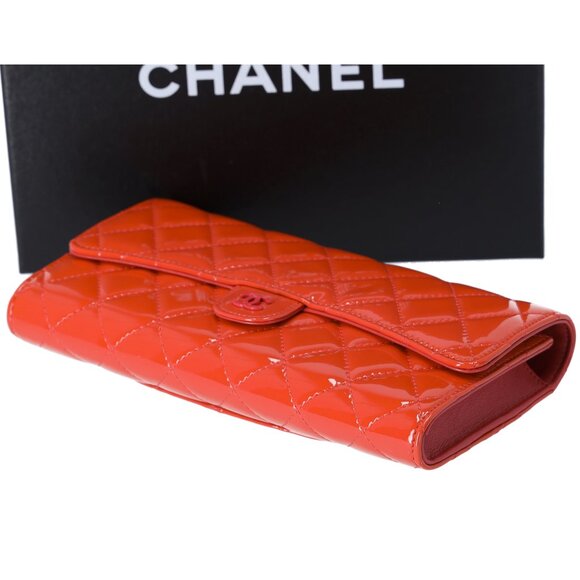 CHANEL 4 in 1 Wallet Orange Patent Leather Passport Holder Coin Card Pouch - Picture 7 of 10